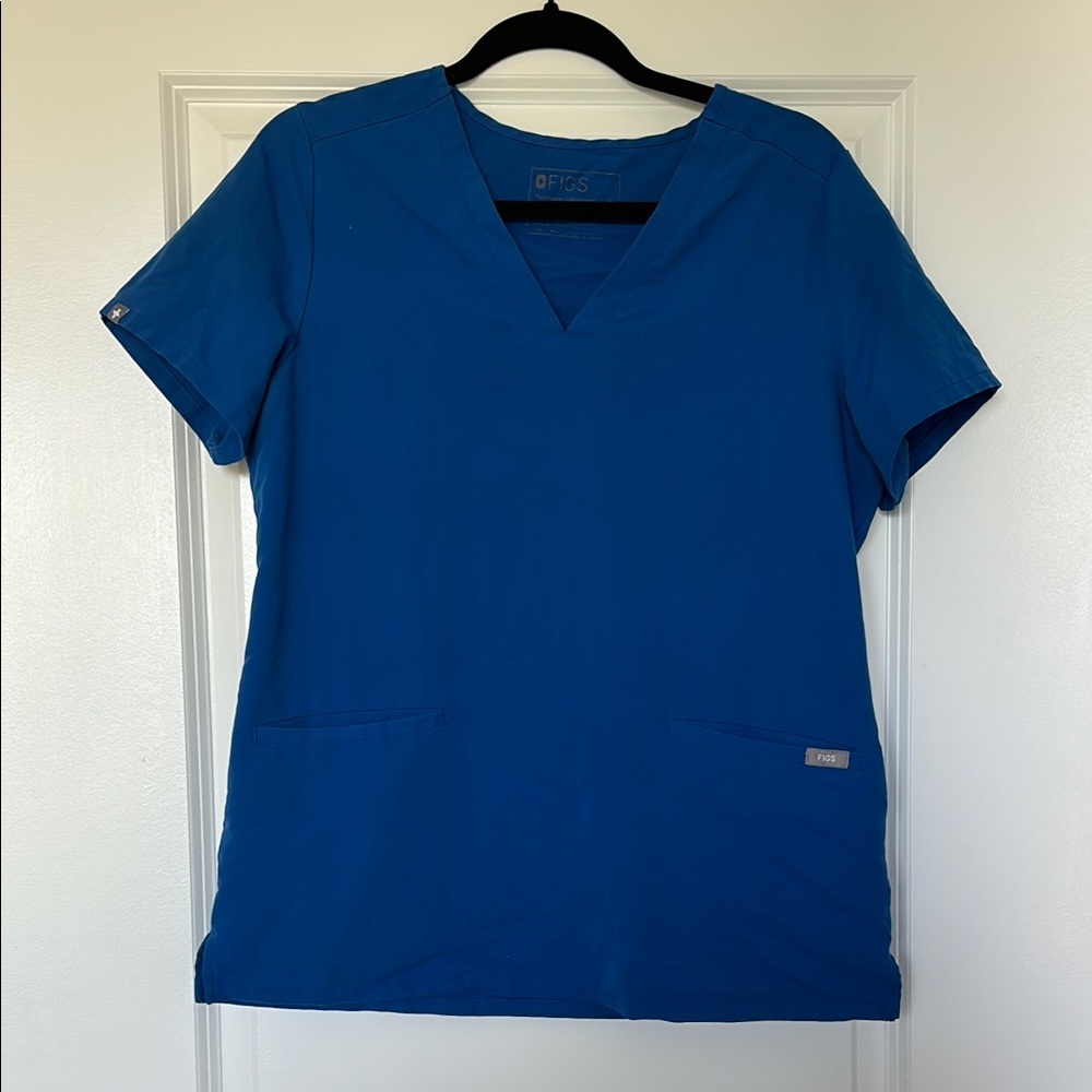 Figs Women's Blue V-Neck Medical Scrub Top